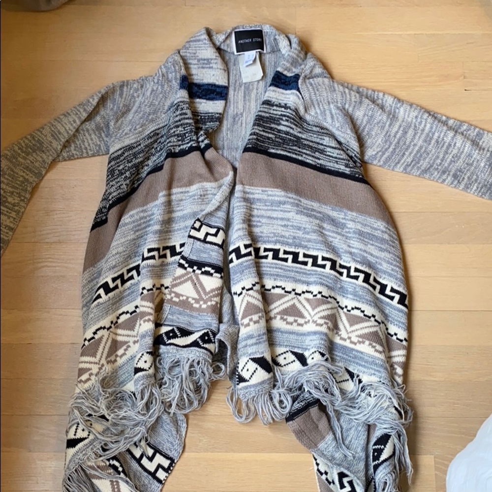 gray cardigan